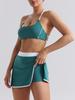 Traje de Yoga Sexy de Color de Contraste Desnudo Falda de Tenis para Mujer Sujetador Deportivo Ajustado sin Espalda Ropa Interior de Tirantes para Fitness