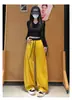 Pantalones de chándal de otoño para mujer, estilo americano, bloques de color, cintura elástica, patchwork, con remaches, dobladillo curvo, cintura alta, cordón y diseño casual de pierna ancha