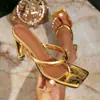 Sandalias de tacón alto para mujer, tacones irregulares dorados, chanclas sencillas, Chanclas de verano Amazon Huizhou 2025