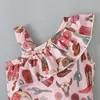 Traje de baño de una pieza sin mangas con estampado off-shoulder de verano europeo y americano para niñas ropa infantil ins