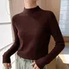 Camada base de malha com padrão espinha de peixe e gola alta meia-manga para mulheres, novo estilo outono/inverno, corte justo, camada interna quente, adequada para roupas de trabalho