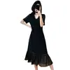 Vestido de Encaje Texturizado de Lujo Ligero Transfronterizo para Mujer, Estilo Francés Elegante de Verano Talla Grande, Vestido Súper Adelgazante con Cuello en V