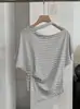 KEKEZOON design estilo coreano, camiseta curta de retalhos com gola halter e manga curta, top assimétrico de verão que afina a cintura, ombro a ombro 7607