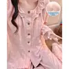 Pijama de Algodón Nube para Mujer, Primavera y Otoño, con Almohadillas Integradas en el Pecho, Estilo Coreano, Dulce Conjunto de Ropa de Casa de Manga Larga con Encaje, Se Puede Usar Afuera