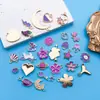 Mixto 30 flor de aleación de aceite púrpura amor pequeño colgante aretes hechos a mano pulsera accesorios de joyería diy venta al por mayor