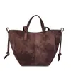 Bolsa Tote Grande de Couro Sintético Estilo Retrô Coreano para Mulheres Outono Inicial 2025 Versátil para o Dia a Dia Bolsa Lateral Bolsa de Ombro Casual