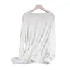 Camiseta Pulôver de Tricô Respirável com Proteção Solar Fina Estilo Preguiçoso Ombro a Ombro para Mulheres Cover-Up Casual de Manga Longa para Primavera