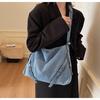 Bolsa de Ombro Jeans Grande Capacidade Casual Moda Simples Estilo Acadêmico Versátil Moda Bolsa de Viagem Bolsa Transversal