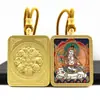 Collar con Amuleto de Buda Portátil Thangka de la Riqueza y el Presente de Zakiram, Ocho Santos Protectores, Mineral de Cinabrio Vestido de Oro Pintado a Mano