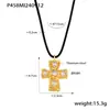 Collar Cruz de Cristal con Patrón Martillado Transfronterizo Europeo y Americano con Cordón Negro Acero de Titanio Oro de 18K para Mujer Joyería al por Mayor en Stock