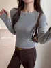 Camiseta de Manga Larga con Cuello Redondo para Mujer en Otoño e Invierno, Tencel Lyocell de Alta Calidad, Corte Ajustado, Estilo Suave, Prenda Base