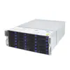 Servidor de armazenamento de dados 4U montável em rack com controlador duplo e array de discos de alta capacidade, oferecendo opções de 24/48/72/36 baias de disco.