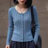 Suéter cárdigan de temperamento elegante para mujer, ajuste ceñido, tejido de punto, prenda exterior de primavera y otoño, nuevo estilo 2026, manga larga, capa base, chaqueta de cuello redondo