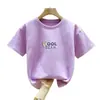 2070# Camiseta de Algodón de Manga Corta para Niños Nuevo Estilo 2025 Casual de Verano para Niños Top de Manga Media para Niños y Niñas Camiseta