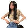 Ropa de Primavera y Verano 2020 Camiseta Básica Coreana Estilo Universitario Rayada de Manga Corta para Mujer Ajustada Adelgazante Top Combinable