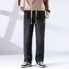 Comércio Exterior Calças Jeans Lavadas Finas Retas Soltas Masculinas Verão Outono Nova Marca Tendência Perna Larga Cor Sólida Calças Casuais