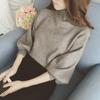 20252025 Primavera y Otoño Nuevo Coreano Color Sólido Cuello Alto Medio Manga de Linterna Suéter de Punto para Mujer 2025