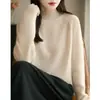 Suéter de tricô de três fios com gola semi-alta espessa para mulheres, novo top de lã para outono e inverno, suéter confortável e quente para usar como base