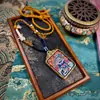 Rebgong Tibete Nepal Thangka Pintado à Mão Puro Colar Mahakala Conjunto Acabado 4*5