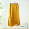 Bada Yun~Saia longa de seda, saia floral slit de seda Xiangyunsha autêntica, saia justa com cintura elástica, saia de peça única