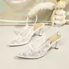 Sandalias de Encaje Calado Nuevas Primavera 2026 Punta Fina Tacones Altos Cómodos Malla Tacón Delgado Zapatos de Mujer Comercio Exterior Transfronterizo