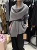 Chaqueta Cardigan de Punto con Cuello Bufanda Atmosférico Estilo Coreano para Mujer Otoño e Invierno Nuevo Estilo Estilo Perezoso Moda Suéter Delgado para la Cintura
