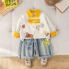 Terno Masculino para Primavera e Outono, Nova Jaqueta Cartoon Fofa Estilo Coreano, Conjunto Casual Infantil de Duas Peças com Calça
