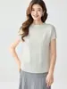 Tricô Simples de Caxemira com Manga Curta para Mulheres, Gola Redonda, Bainha Dobrada, Cor Sólida, Versátil, Macio, Sem Costura, Blusa
