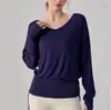 Cubierta de manga larga para yoga, cruzada, cuello en V, cordón doble, manga murciélago, hombros caídos, holgada, casual, adelgazante, deportiva, protectora del sol para mujer