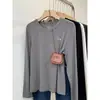 Camiseta Básica Simples de Manga Longa Camada Base Feminina Gola Redonda Ombro Normal Cor Sólida Algodão Bambu Camada Base Outono