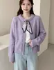 Bufanda de otoño estilo francés con nuevo lazo, cuello redondo, moda, botón de corazón, cárdigan de punto suelto para mujer