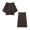 Ropa de Mujer Transfronteriza Europea y Americana Aliexpress Popular Moda de Otoño Suéter con Cuello de Solapa Traje de Falda Midi de Cintura Alta