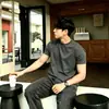 Camiseta Deportiva Casual Negra de Secado Rápido de Manga Corta para Hombre Verano Estilo Americano Cuello Pequeño Muestra Muscular Fitness Deportiva Casual