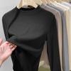 Foto Real de una Camiseta Base Cálida de Color Sólido con Cuello Alto Pequeño para Mujer, Nuevo Estilo Otoño e Invierno 2026 Camiseta de Manga Larga Top 57978