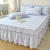 Saia de Cama Estilo Princesa Peça Única Ultra Macia Esconde Imperfeições Capa de Lençol de Cama Conjunto de Três ou Quatro Peças Algodão Puro Lavado à Água Universal para Todas as Estações