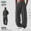 Calça Masculina CKX 360g Algodão Puro Terry de Peso Pesado com Perna Curva e Desconto, Estampa Azul, Lavada, Cintura Elástica, Calça de Moletom Casual para Homens