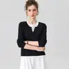 [Contém Seda de Amora] Moda Casual Elegante para o Trabalho de Inverno 2026 Pulôver Falso de Duas Peças Top de Manga Longa Tricô Feminino