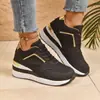 Zapatos Casuales de Gran Tamaño Transfronterizos 2025 para Mujer, Modernos de Verano y Otoño, Nuevos, Puntera Redonda, Cierre con Cordones Delanteros, Color Sólido, Tacón de Cuña, Suela Gruesa, Zapatos de Mujer