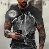 Série de Impressão 3D Beleza Realista e Lobo Nova Chegada Verão 2024 Tops e Camisetas Masculinas Soltos Versáteis para o Dia a Dia