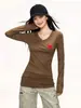 Nova Coleção Outono/Inverno Camiseta Preta de Manga Longa Quente com Gola V e Ombro Normal para Mulheres Camada Interna Roupa Externa Top Emagrecedor Valorizador Camisa Base