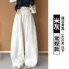Pantalones negros retro de pierna curva para mujer, nuevo estilo otoño e invierno 2026, pantalones de cintura alta de pierna ancha, pantalones sueltos casuales de longitud hasta el suelo con forro polar