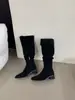 Botas altas de tacón grueso de estilo retro francés con punta cuadrada para mujer, nuevo modelo 2026, botas de caña alta apiladas de doble uso