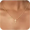 Amazon nueva cadena para clavícula con cruz incrustada de circonita cúbica cuadrada colgante de cruz con acabado brillante de 14k collar de cadena de caja