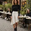 Saia midi assimétrica de bolinhas para primavera, cintura alta, versátil, estilo delicado, nova