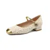 Nuevos Zapatos de Mujer para Primavera y Verano Puntera Cuadrada Suela de Goma Suave Casual Color Sólido Tacón Medio Zapatos Bajos Zapatos de Cuero Grueso para Mujer