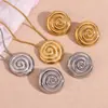 Moda Europea y Americana Nicho Elegante Vintage Colgante Collar Acero Inoxidable Chapado Oro 18K Hilo Espiral Concha Pendientes para Mujeres