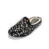 Moda para mujer Primavera y Otoño Nuevos Versátiles Mocasines Planos Lazy Slip-On con Pedrería, Pantuflas de Punta Redonda para Mujer