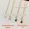 Colar de cabaça dupla feminino 18K ouro rosa ouro calcedônia clavícula cadeia longa cadeia de lã quatro folhas trevo sterling diamante de prata