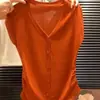 Suéter de punto vintage estilo Hong Kong, de un solo pecho, cuello en V, con pequeñas mangas acampanadas para mujer, diseño de verano con cintura entallada y top versátil