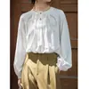Camisa Elegante Blanca de Manga Larga Estilo Francés para Mujer, Primavera y Otoño, Casual, Versátil, con Mangas Abullonadas